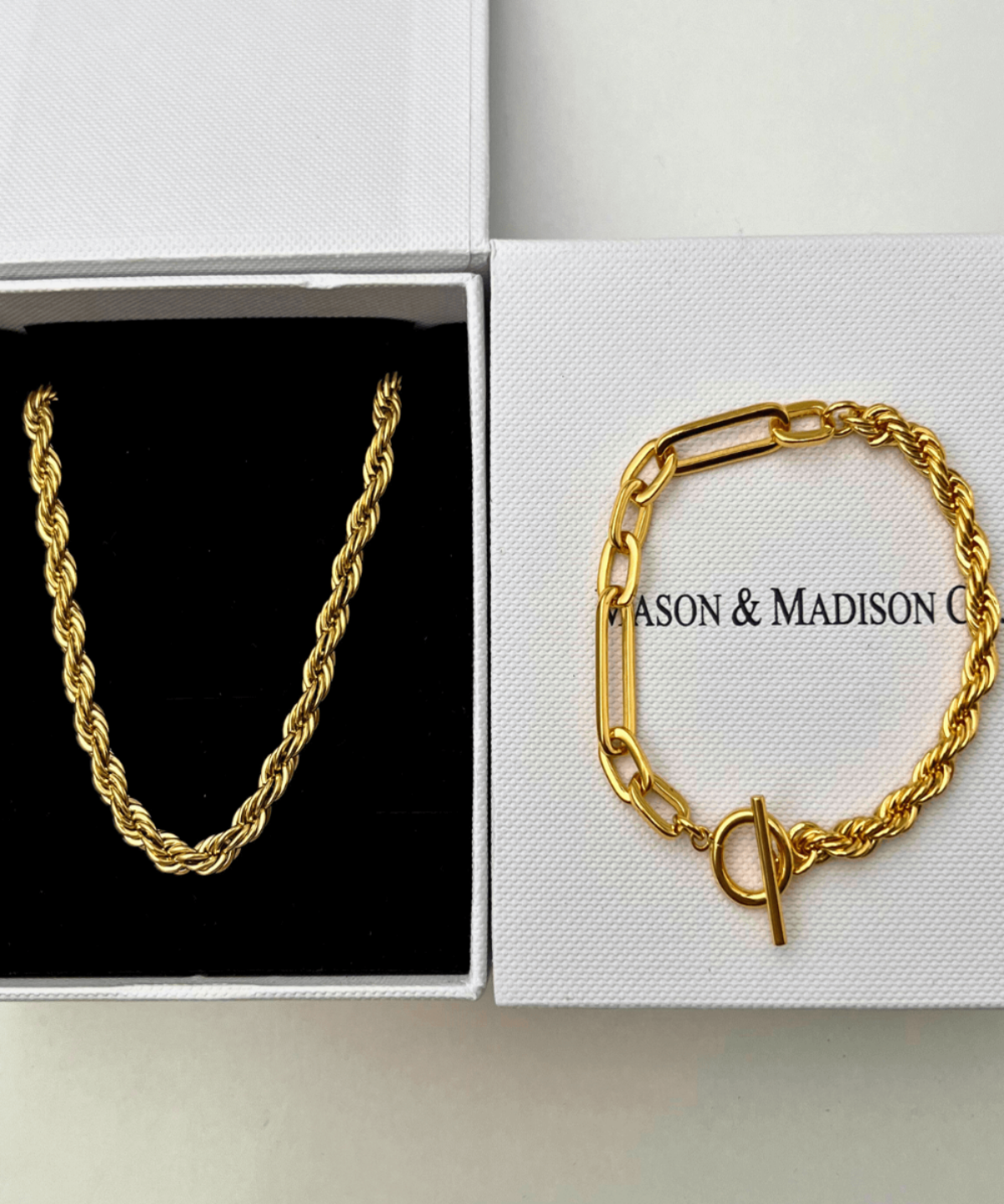18K Best Trending Gold Rope Chain Necklace Bracelet Set Gift on Sale for Women, Lady, Mother, Wife
