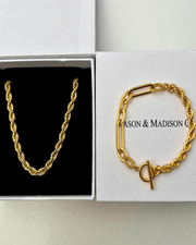 18K Gold Rope Chain Necklace Bracelet Women’s Best Trending Gift for Lady Girl Mother Wife,Birthday Travel Vacation Bridal Wedding Party Daily Office Work School,Spring Summer Fall Winter Holiday Sale,Mason & Madison Co.