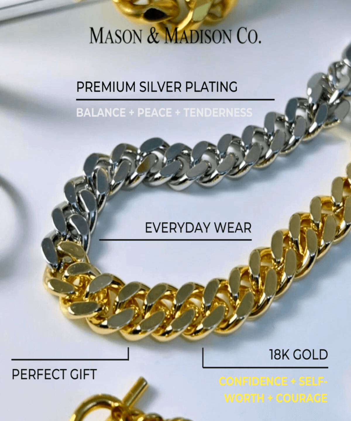 18K Gold Silver Chain Bracelet Women’s Best Trending Gift for Lady Girl Mother Wife,Birthday Travel Vacation Bridal Wedding Party Daily Office Work School,Spring Summer Fall Winter Holiday Sale,Mason & Madison Co.