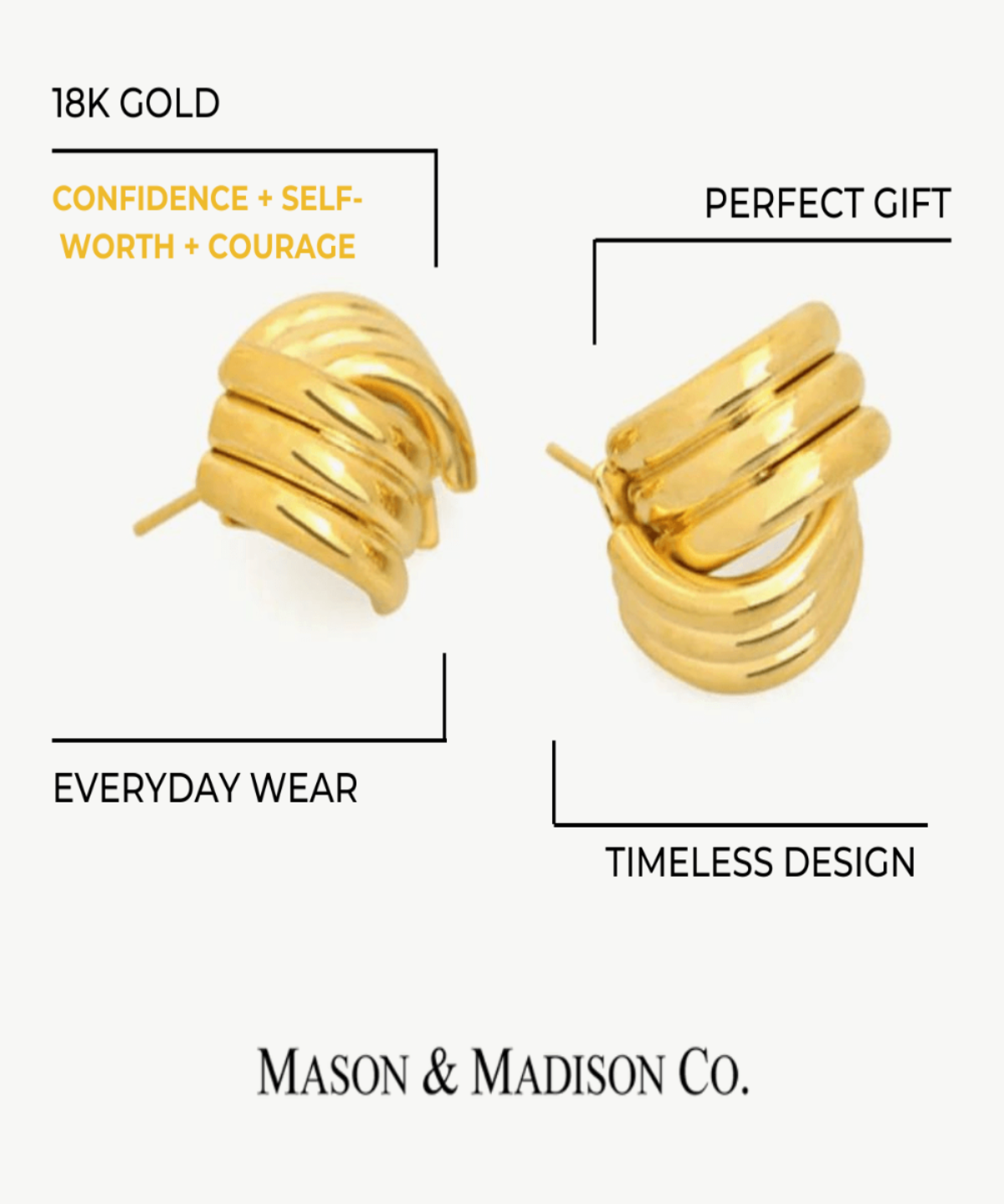 18K Gold Stud Earrings Women’s Best Trending Gift for Lady Girl Mother Wife,Birthday Travel Vacation Bridal Wedding Party Daily Office Work School,Spring Summer Fall Winter Holiday Sale,Mason & Madison Co.