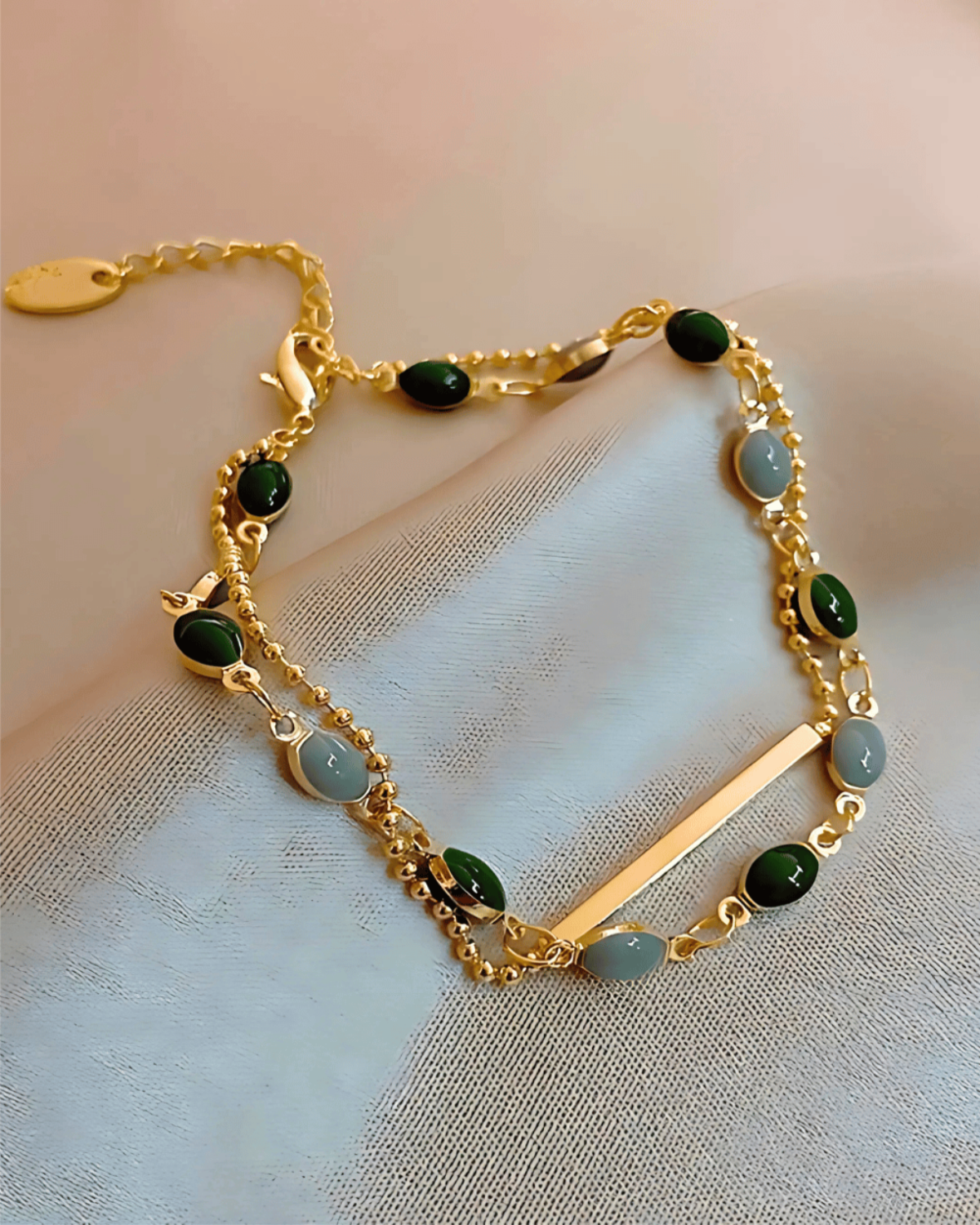 Delicate 18K Gold Plated Jade Bracelet