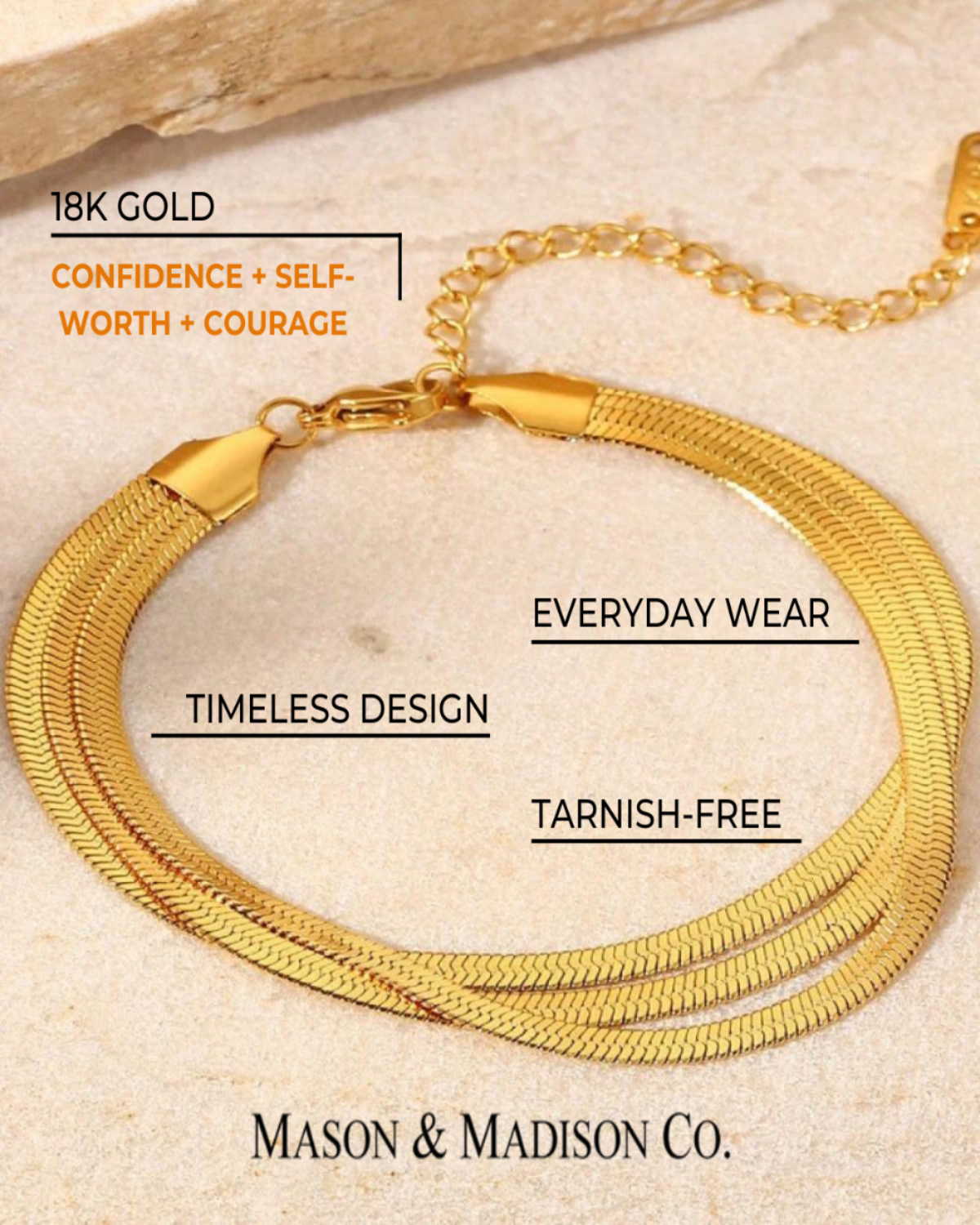 18K Layered Gold Chain Bracelet Women’s Best Trending Gift for Lady Girl Mother Wife,Birthday Travel Vacation Bridal Wedding Party Daily Office Work School,Spring Summer Fall Winter Holiday Sale,Mason & Madison Co.