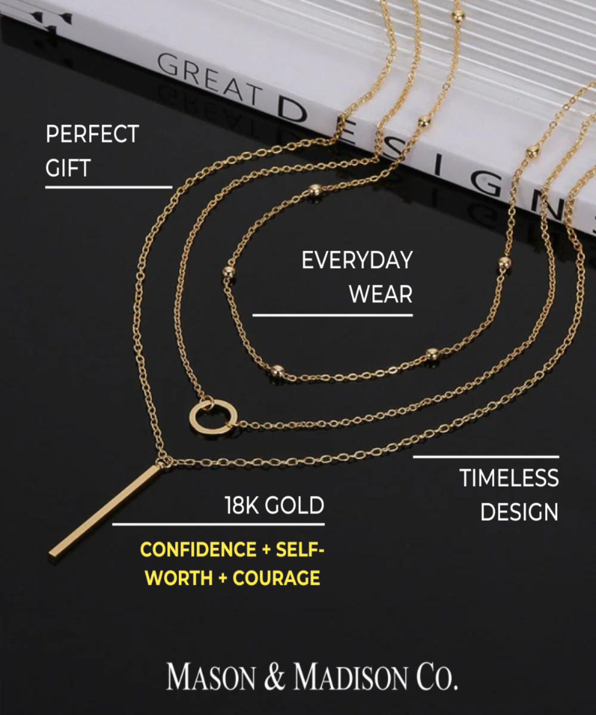 18K Layered Gold Necklace, Best Trending Trendy Layered Gold Necklace Gift for Women, Lady, Mother, Wife. 