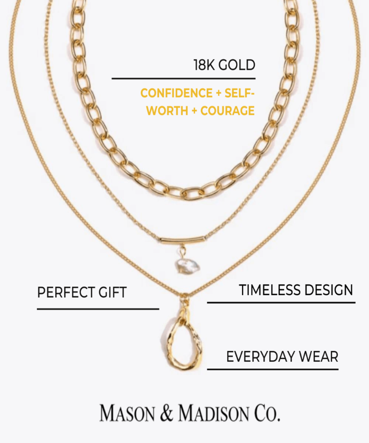 18K Gold Layered Necklace Women’s Best Trending Gift for Lady Girl Mother Wife,Birthday Travel Vacation Bridal Wedding Party Daily Office Work School,Spring Summer Fall Winter Holiday Sale,Mason & Madison Co.