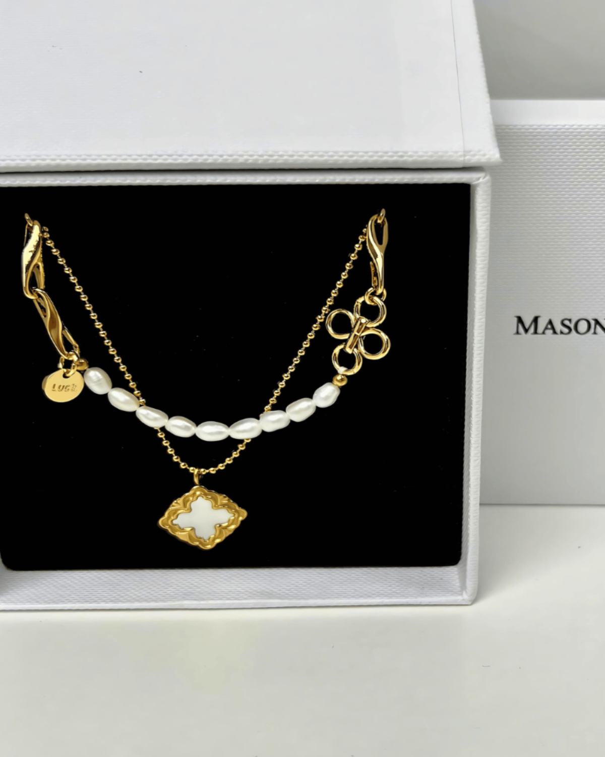 Mason & Madison Co. 18k Gold Pearl Chain + Shell Pendant Necklace Stack ...