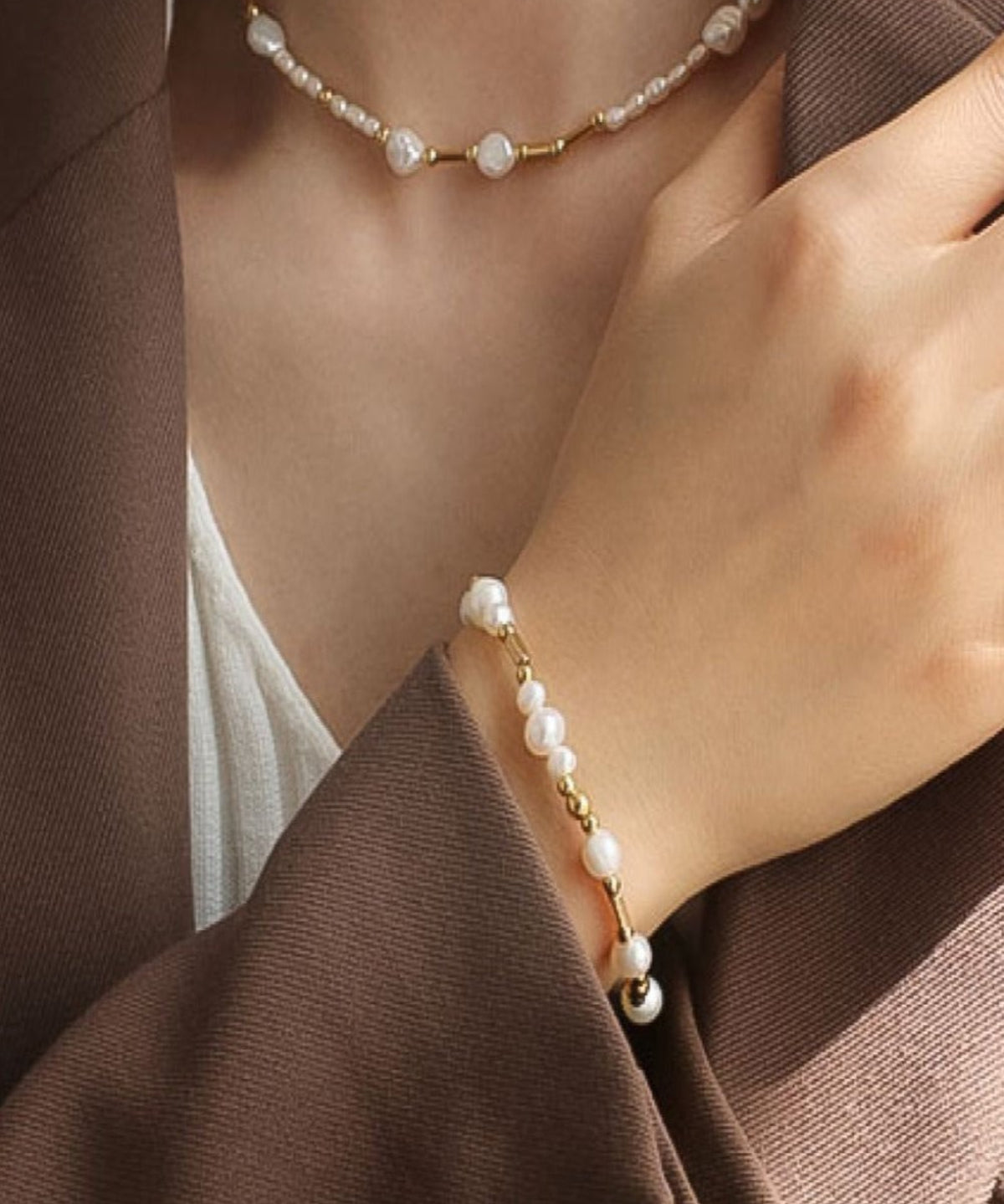 18K Pearl Necklace Bracelet, Best Trending Pearl Necklace Bracelet Gift for Women, Lady, Mother, Wife, Mason & Madison Co.