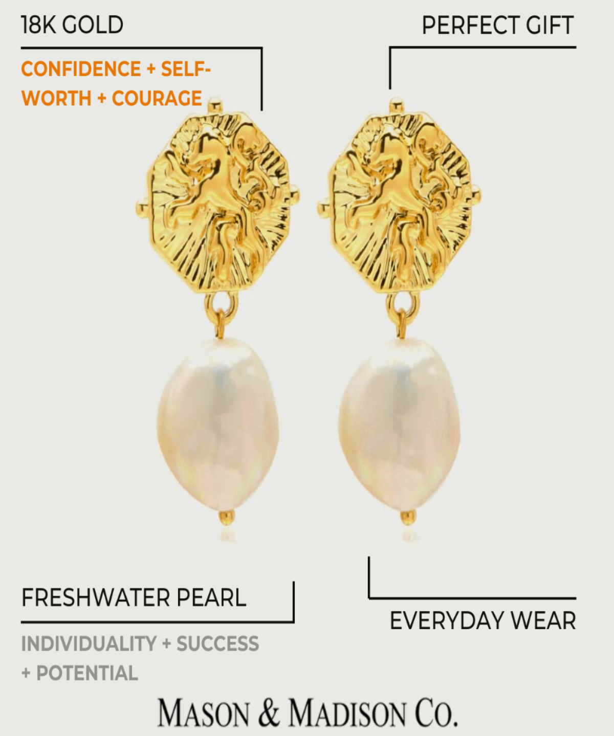 18K Pearl Earrings Women’s Best Trending Gift for Lady Girl Mother Wife,Birthday Travel Vacation Bridal Wedding Party Daily Office Work School,Spring Summer Fall Winter Holiday Sale,Mason & Madison Co.