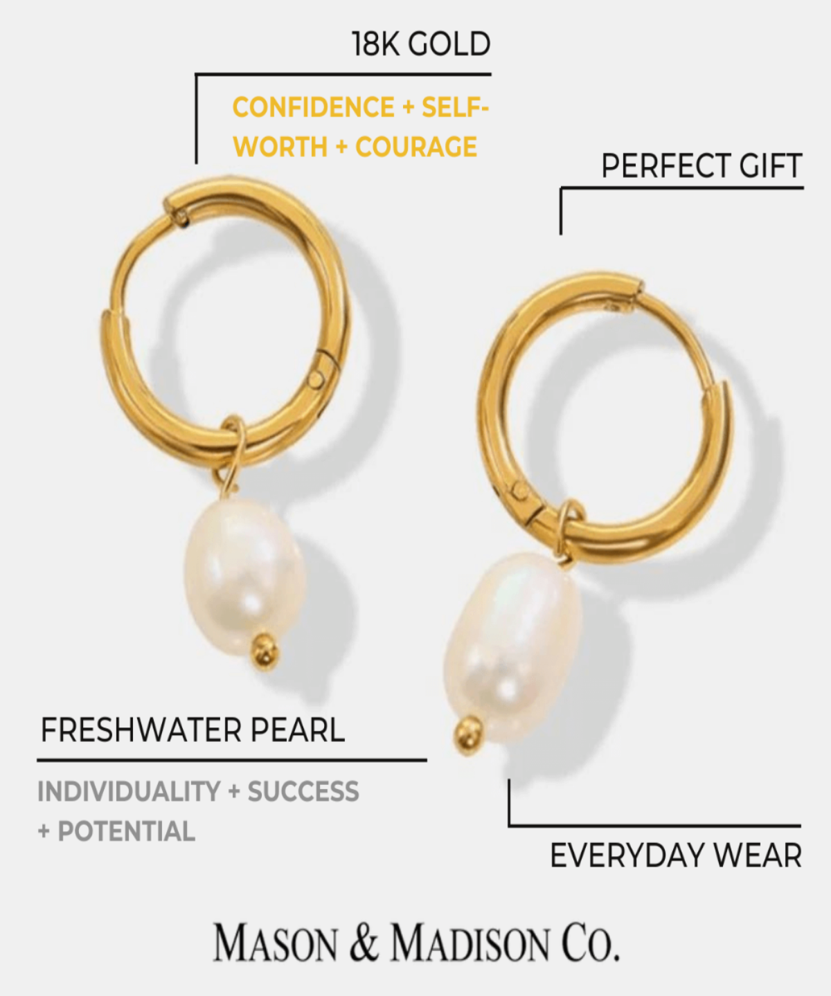 18K Pearl Earrings Women’s Best Trending Gift for Lady Girl Mother Wife,Birthday Travel Vacation Bridal Wedding Party Daily Office Work School,Spring Summer Fall Winter Holiday Sale,Mason & Madison Co.