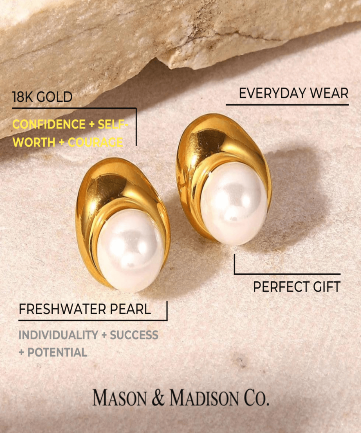 18K Pearl Stud Earrings Women’s Best Trending Gift for Lady Girl Mother Wife,Birthday Travel Vacation Bridal Wedding Party Daily Office Work School,Spring Summer Fall Winter Holiday Sale,Mason & Madison Co.