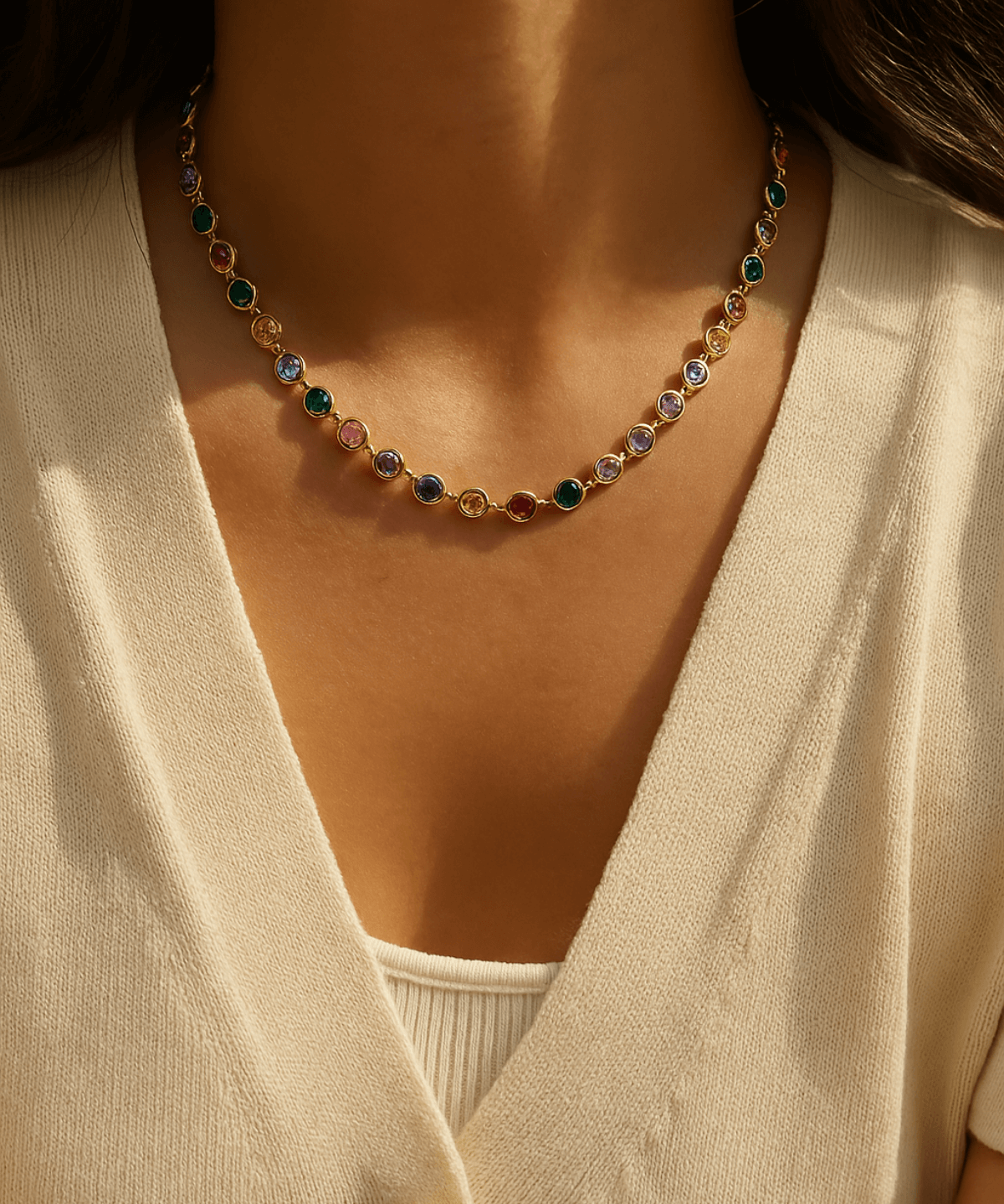 18K Gold Chain Necklace with Gemstone, Best Trending Trendy Gold Chain Necklace with Gemstone Gift for Women, Lady, Mother, Wife, Mason & Madison Co.