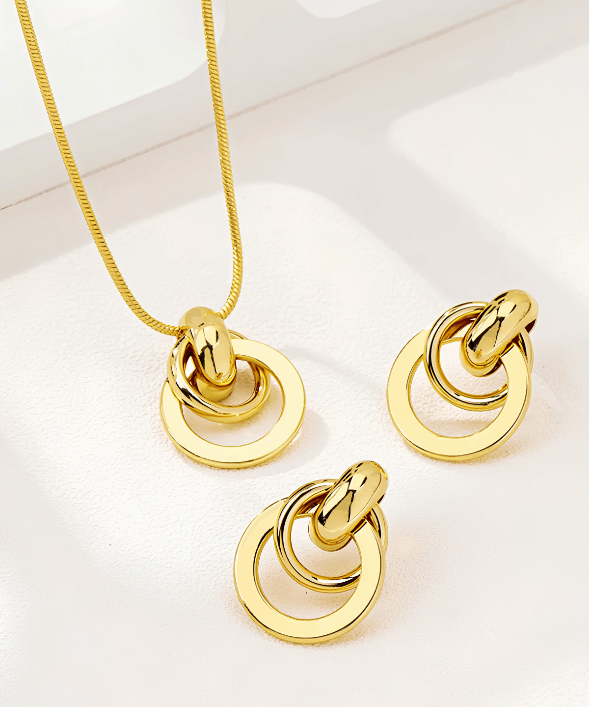 18K Gold Circle Pendant Necklace Earrings Bundle Set 18k Women's | Tarnish-Free, Waterproof, Hypoallergenic, Sustainable, High Quality