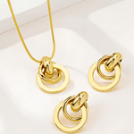 18K Gold Circle Pendant Necklace Earrings Bundle Set 18k Women's | Tarnish-Free, Waterproof, Hypoallergenic, Sustainable, High Quality