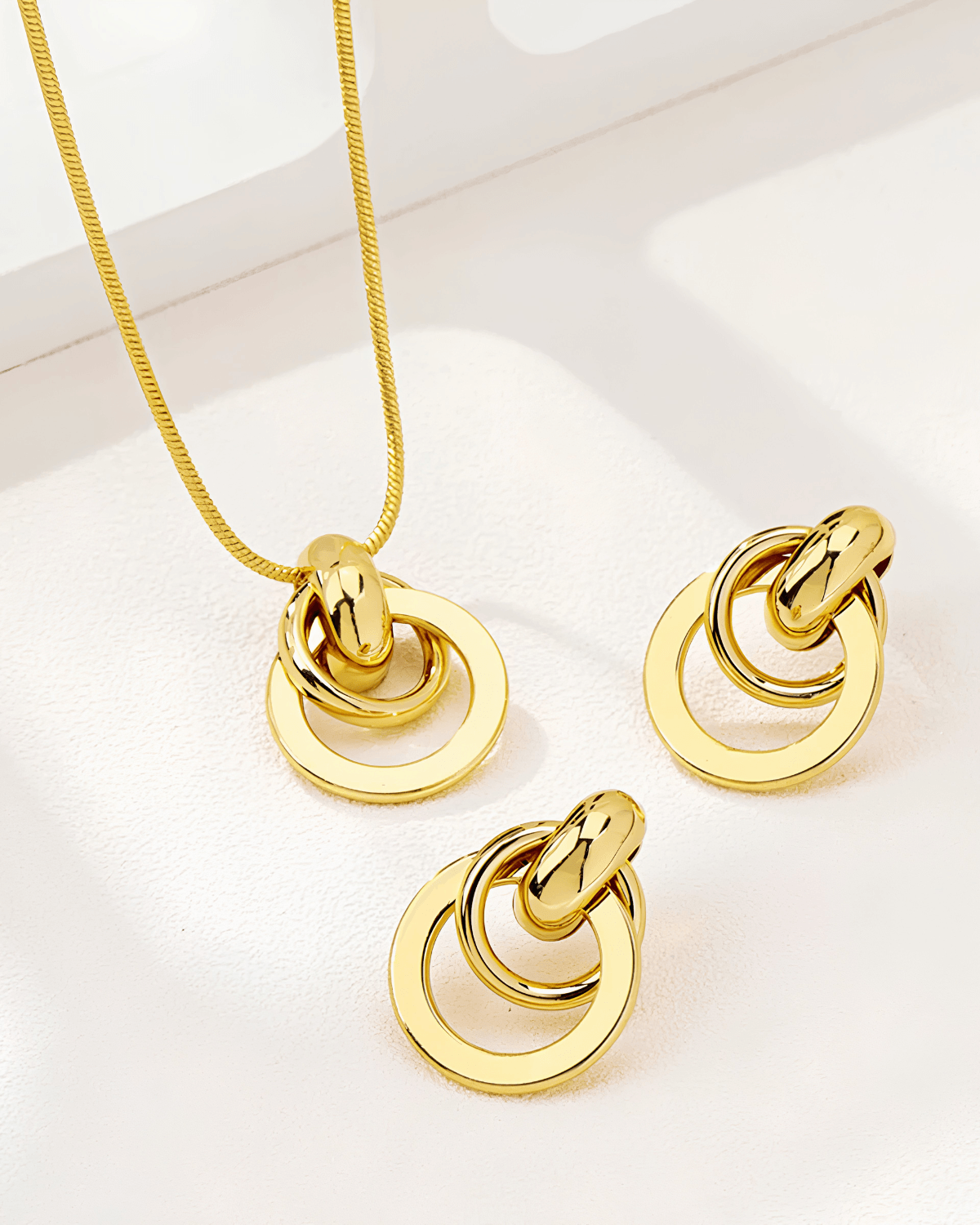 18K Gold Circle Pendant Necklace Earrings Bundle Set 18k Women's | Tarnish-Free, Waterproof, Hypoallergenic, Sustainable, High Quality
