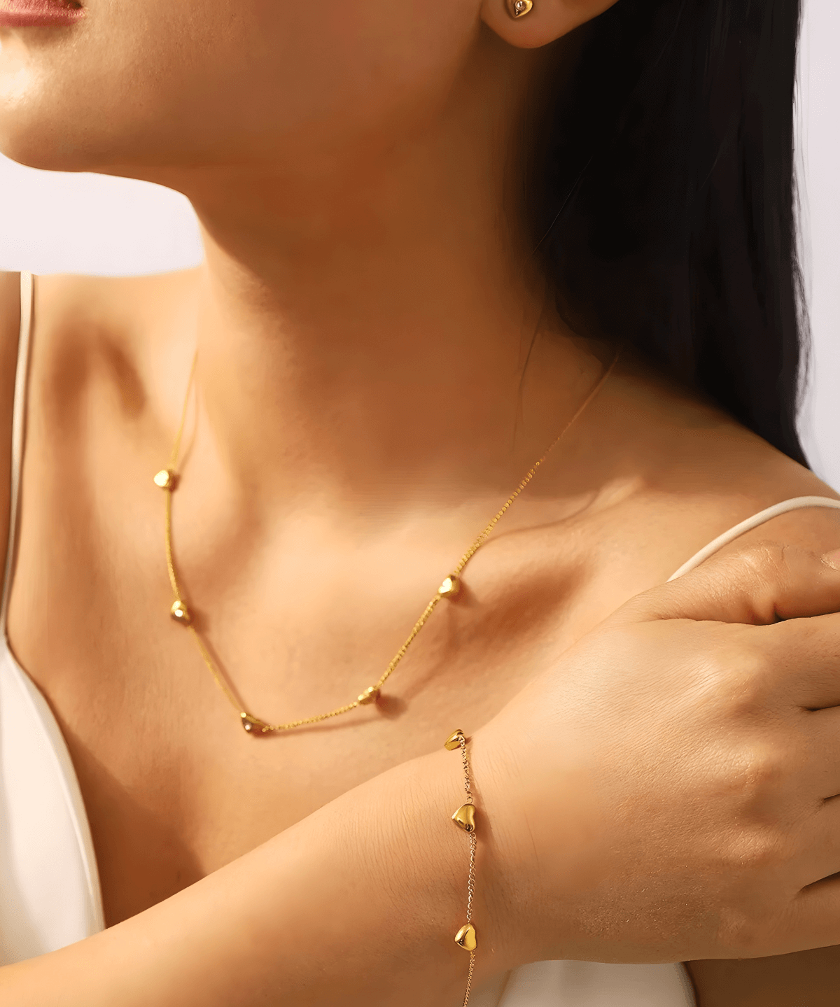 18K Gold Heart Chain Necklace Bracelet Earrings Bundle Set Women’s Best Trending Gift for Lady Girl Mother Wife,Birthday Travel Vacation Bridal Wedding Party Daily Office Work School,Spring Summer Fall Winter Holiday Sale,Mason & Madison Co.