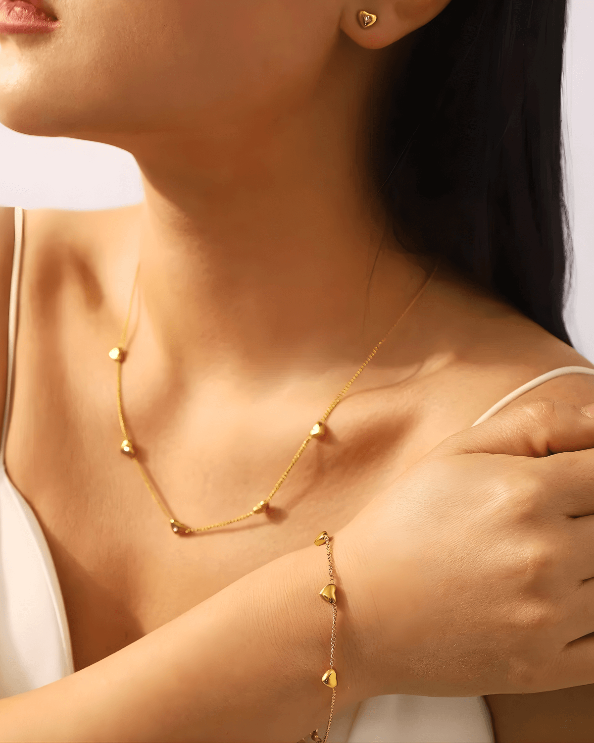 18K Gold Heart Chain Necklace Bracelet Earrings Bundle Set Women’s Best Trending Gift for Lady Girl Mother Wife,Birthday Travel Vacation Bridal Wedding Party Daily Office Work School,Spring Summer Fall Winter Holiday Sale,Mason & Madison Co.