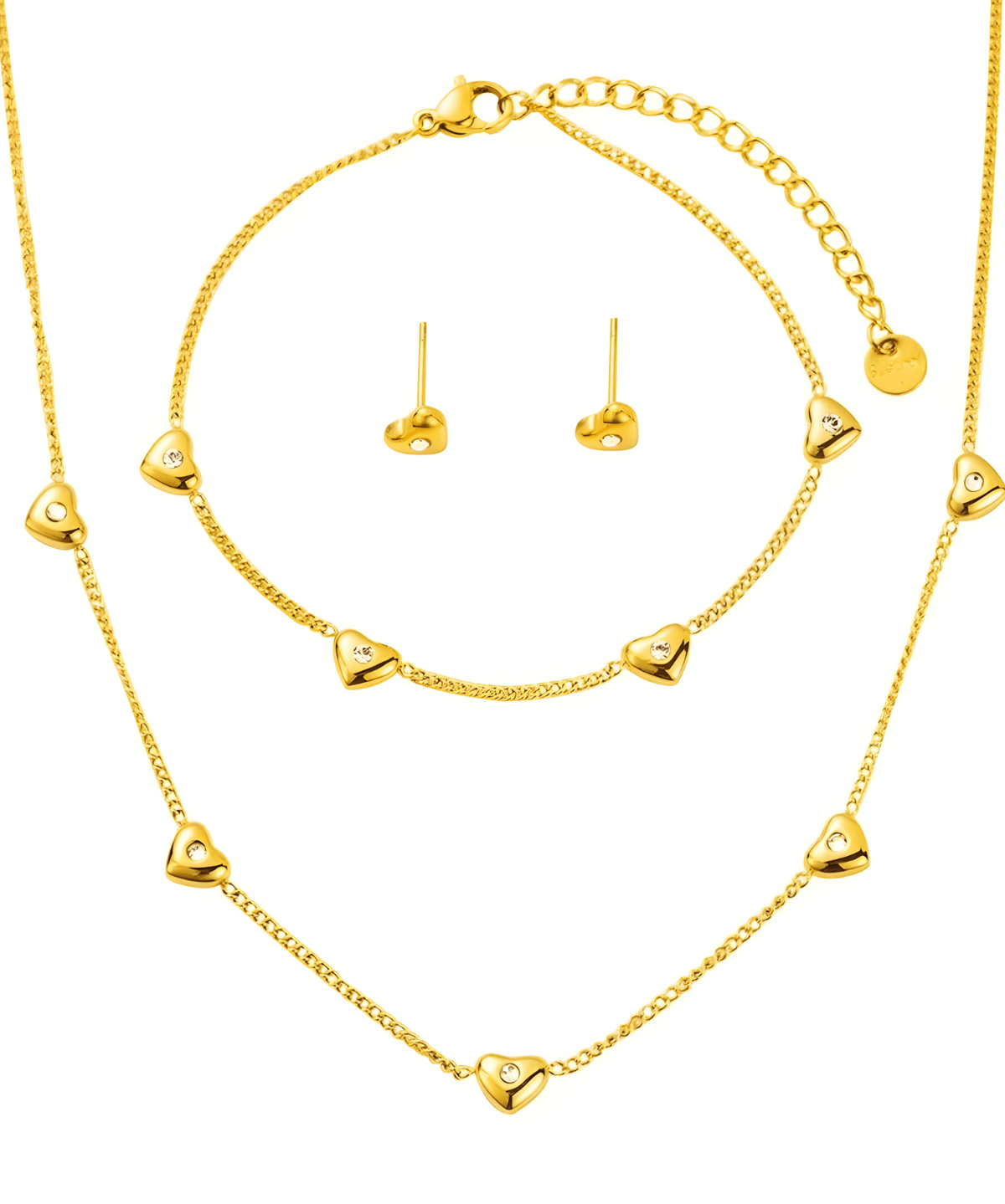 18K Gold Heart Chain Necklace Bracelet Earrings Bundle Set Women’s Best Trending Gift for Lady Girl Mother Wife,Birthday Travel Vacation Bridal Wedding Party Daily Office Work School,Spring Summer Fall Winter Holiday Sale,Mason & Madison Co.