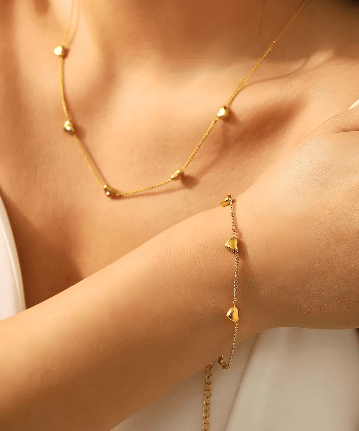 18K Gold Heart Chain Necklace Bracelet Earrings Bundle Set Women’s Best Trending Gift for Lady Girl Mother Wife,Birthday Travel Vacation Bridal Wedding Party Daily Office Work School,Spring Summer Fall Winter Holiday Sale,Mason & Madison Co.