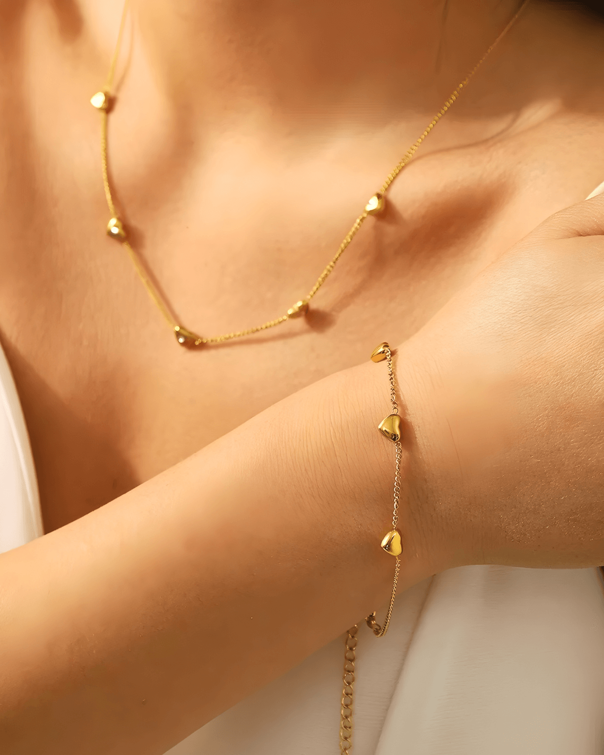 18K Gold Heart Chain Necklace Bracelet Earrings Bundle Set Women’s Best Trending Gift for Lady Girl Mother Wife,Birthday Travel Vacation Bridal Wedding Party Daily Office Work School,Spring Summer Fall Winter Holiday Sale,Mason & Madison Co.