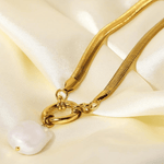 18K Gold Herringbone Chain Necklace with Pearl Pendant Women’s Best Trending Gift for Lady Girl Mother Wife,Birthday Travel Vacation Bridal Wedding Party Daily Office Work School,Spring Summer Fall Winter Holiday Sale,Mason & Madison Co.