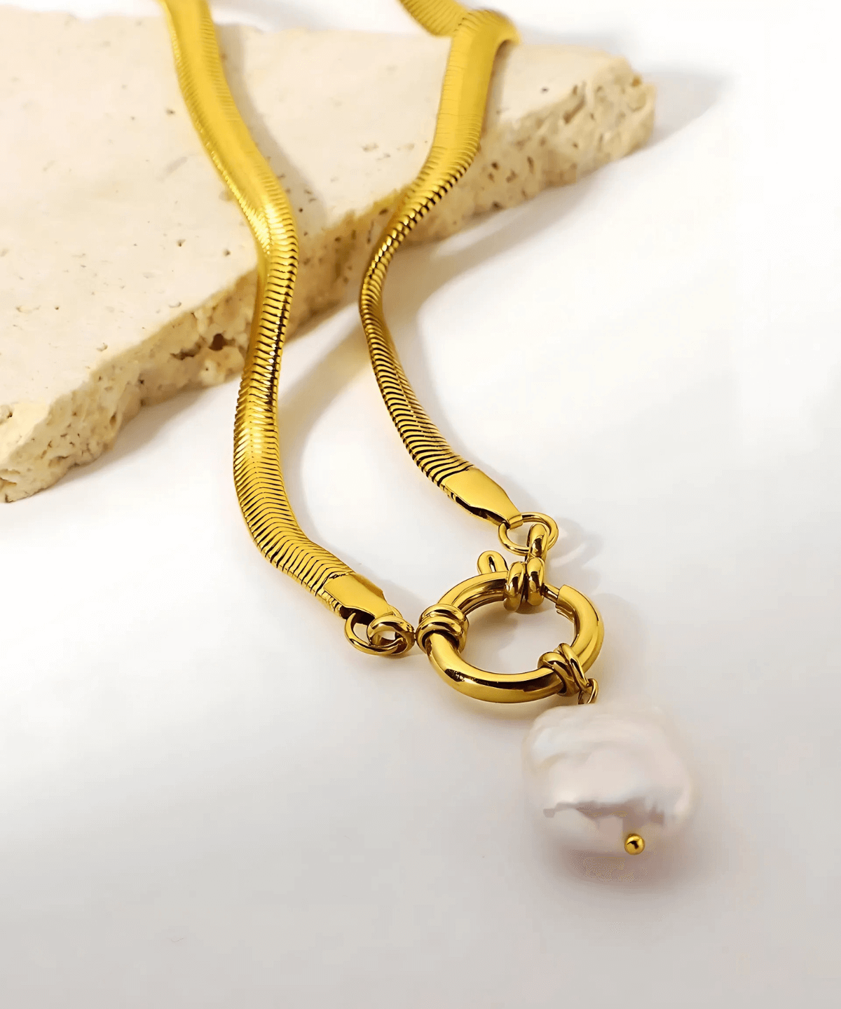 18K Gold Herringbone Chain Necklace with Pearl Pendant Women’s Best Trending Gift for Lady Girl Mother Wife,Birthday Travel Vacation Bridal Wedding Party Daily Office Work School,Spring Summer Fall Winter Holiday Sale,Mason & Madison Co.