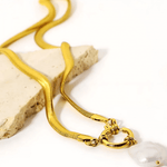 18K Gold Herringbone Chain Necklace with Pearl Pendant Women’s Best Trending Gift for Lady Girl Mother Wife,Birthday Travel Vacation Bridal Wedding Party Daily Office Work School,Spring Summer Fall Winter Holiday Sale,Mason & Madison Co.