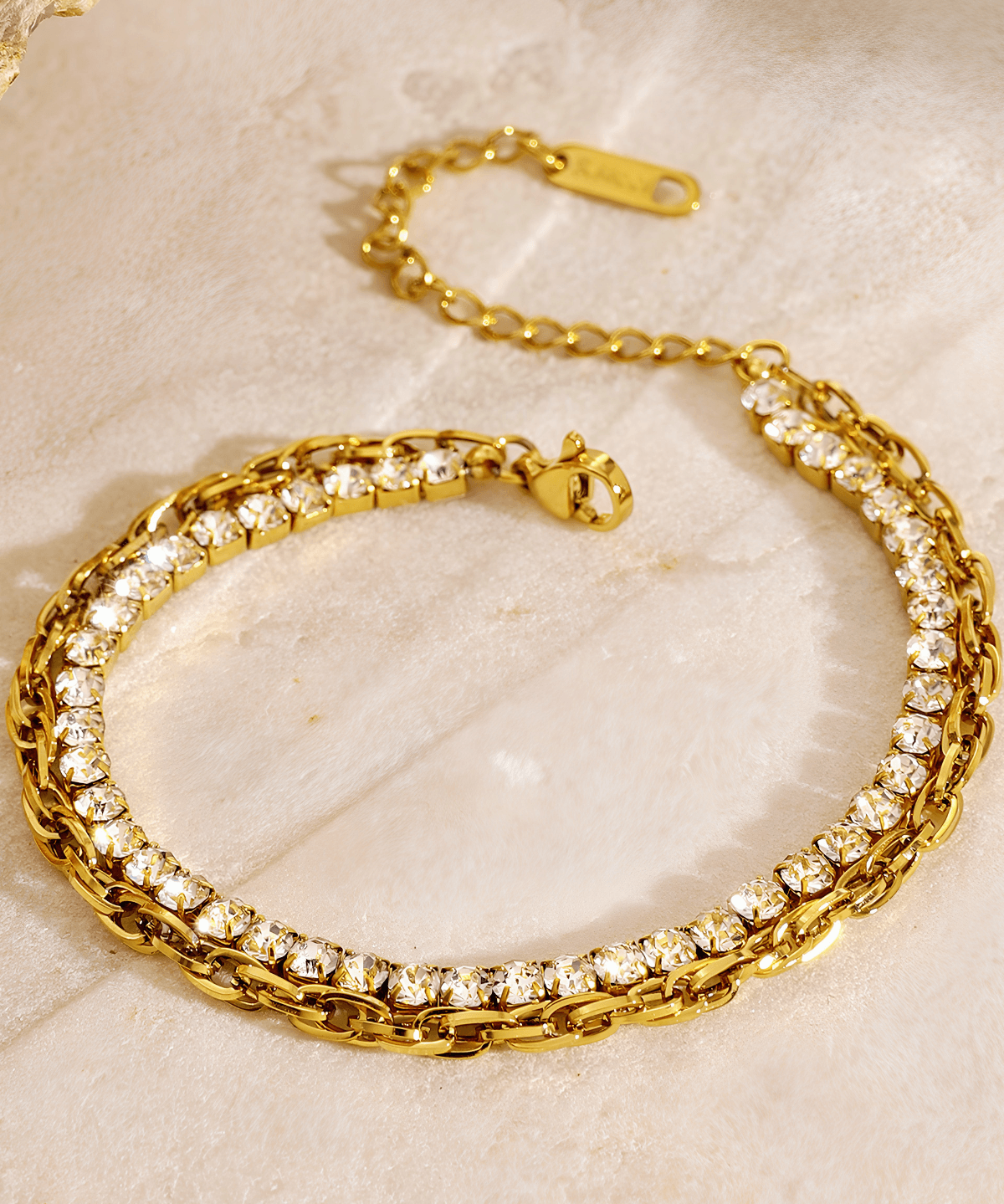 18K Gold Tennis Diamond Double Layered Chain Bracelet,Mason & Madison Co. 
