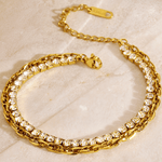 18K Gold Tennis Diamond Double Layered Chain Bracelet,Mason & Madison Co. 