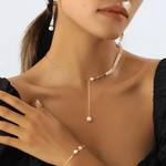 18K Gold Wheat Chain Pearl Necklace Bracelet Earrings Bundle Set 18k Women's | Tarnish-Free, Waterproof, Hypoallergenic, Sustainable, High Quality 
