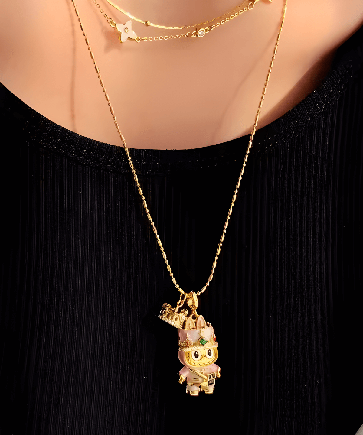 Labubu Necklace Jewelry 18K Yellow Gold Labubu Diamond Pendant Necklace 18k Women's, Best Trending Birthday Wedding Gift for Mom Wife, Bridal Party Travel Work School Holiday, Mason & Madison