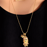 Labubu Necklace Jewelry 18K Yellow Gold Labubu Diamond Pendant Necklace 18k Women's, Best Trending Birthday Wedding Gift for Mom Wife, Bridal Party Travel Work School Holiday, Mason & Madison