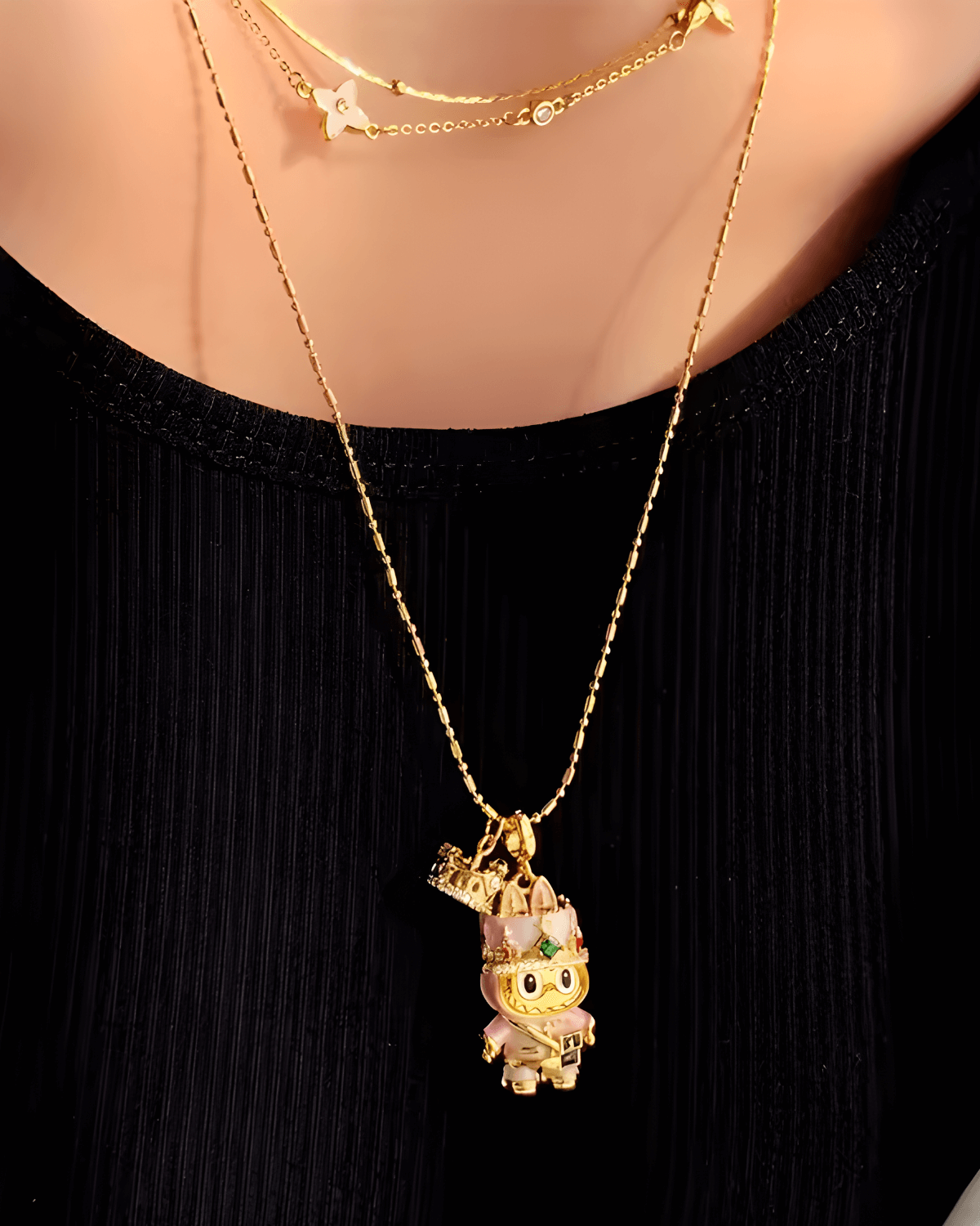 Labubu Necklace Jewelry 18K Yellow Gold Labubu Diamond Pendant Necklace 18k Women's, Best Trending Birthday Wedding Gift for Mom Wife, Bridal Party Travel Work School Holiday, Mason & Madison