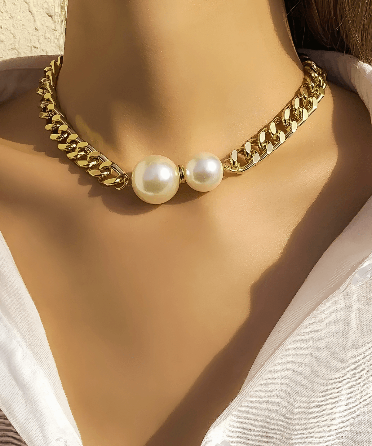 18K Pearl Gold Chain Necklace 18k Women's | Tarnish-Free, Waterproof, Hypoallergenic, Sustainable, High Quality