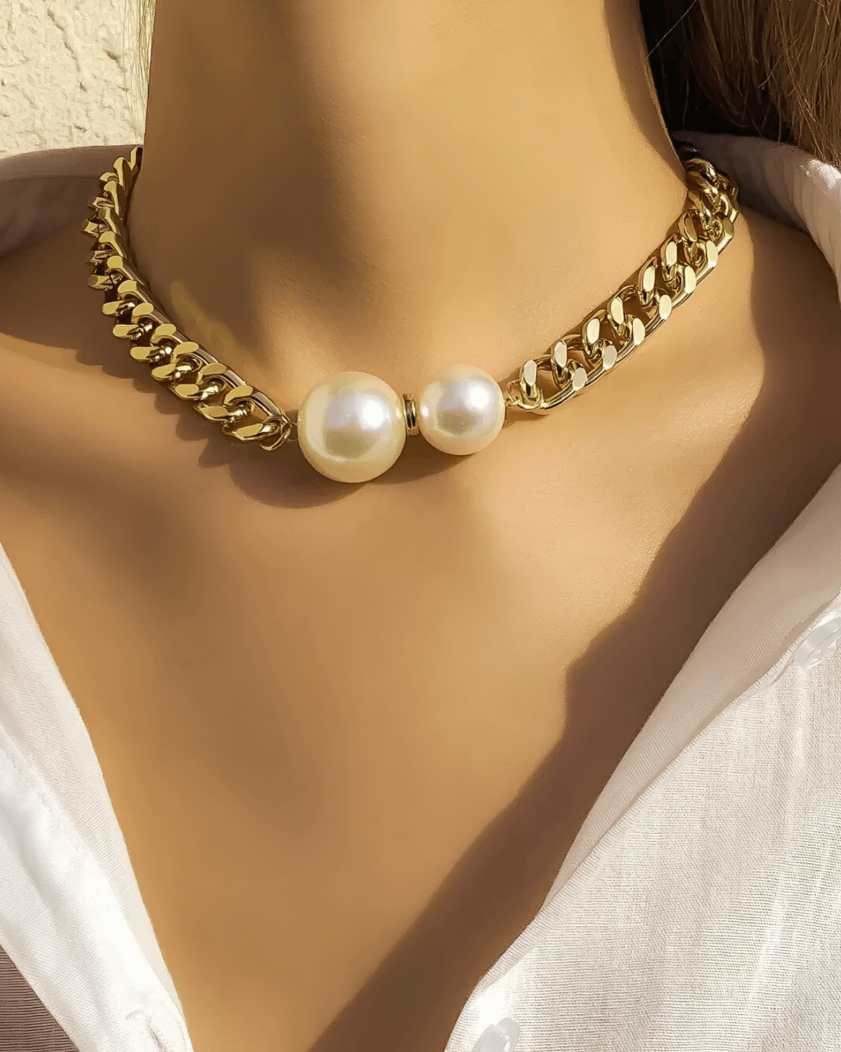 18K Pearl Gold Chain Necklace 18k Women's | Tarnish-Free, Waterproof, Hypoallergenic, Sustainable, High Quality