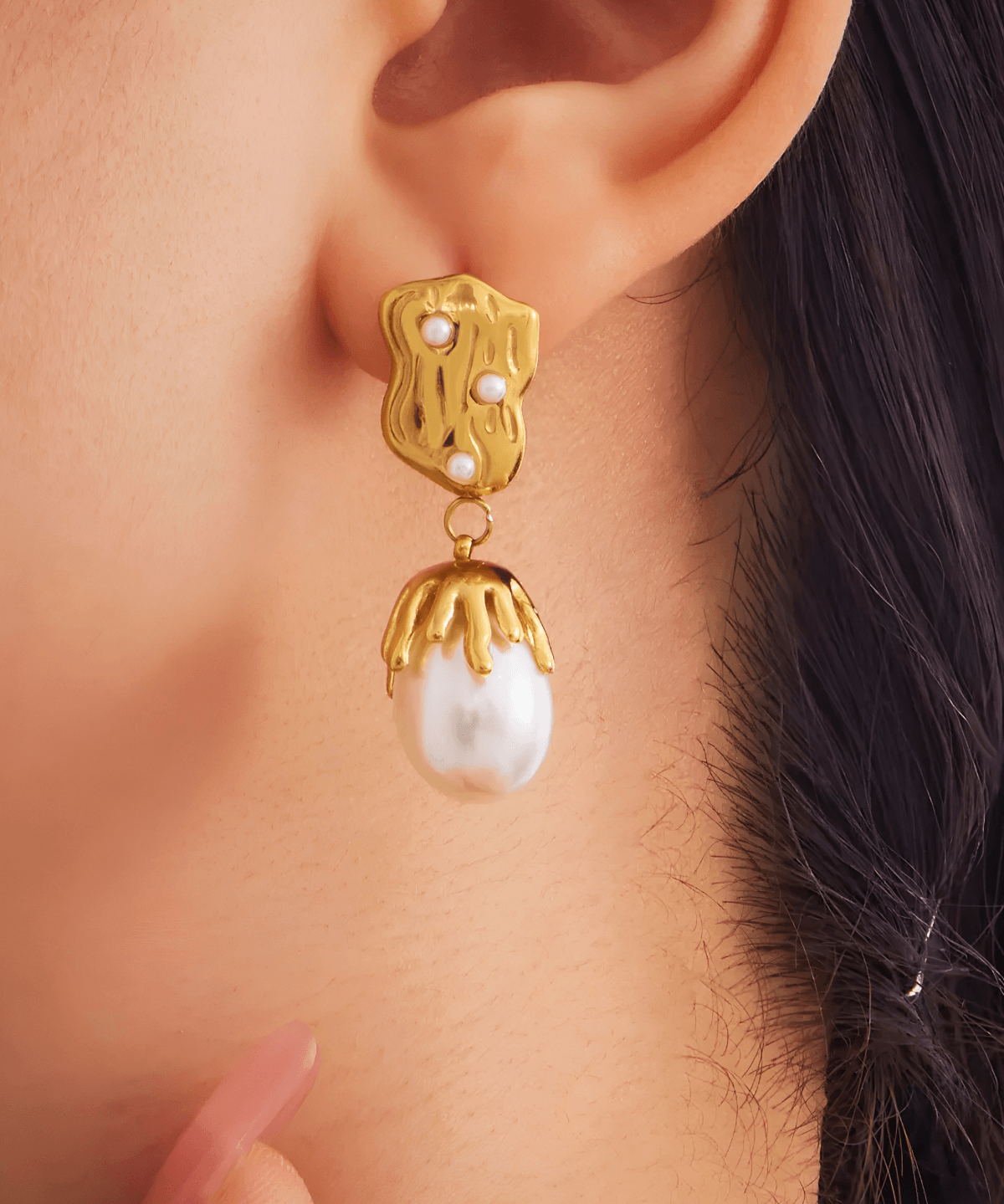 18K Pearl Gold Drop Earrings 18k Women's | Tarnish-Free, Waterproof, Hypoallergenic, Sustainable, High Quality