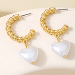 18K Pearl Heart Gold Hoop Earrings 18k Women's | Tarnish-Free, Waterproof, Hypoallergenic, Sustainable, High Quality