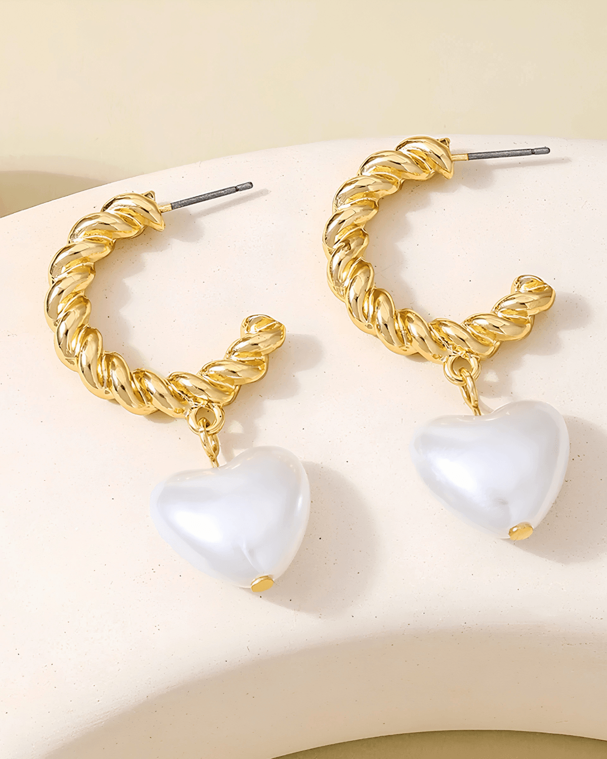 18K Pearl Heart Gold Hoop Earrings 18k Women's | Tarnish-Free, Waterproof, Hypoallergenic, Sustainable, High Quality