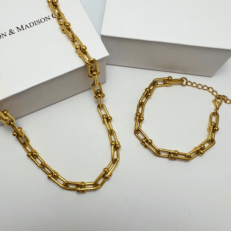1# BEST Gold Chain Necklace Bracelet Jewelry Bundle Set Gift for Women | #1 Best Most Top Trendy Trending Aesthetic Yellow Gold Chain Necklace, Bracelet Jewelry Gift for Women, Mother, Wife, Ladies | Mason & Madison Co.