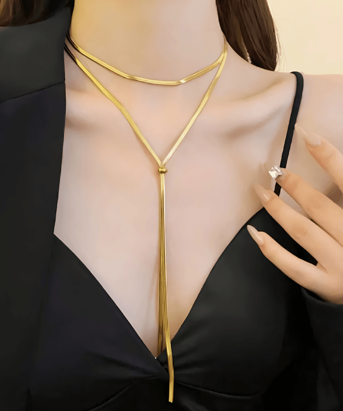 18k Gold Layered Snake Chain Y Necklace - Women's Tarnish-Free, Waterproof, Hypoallergenic, Sustainable, High Quality