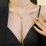 18k Gold Layered Snake Chain Y Necklace - Women's Tarnish-Free, Waterproof, Hypoallergenic, Sustainable, High Quality