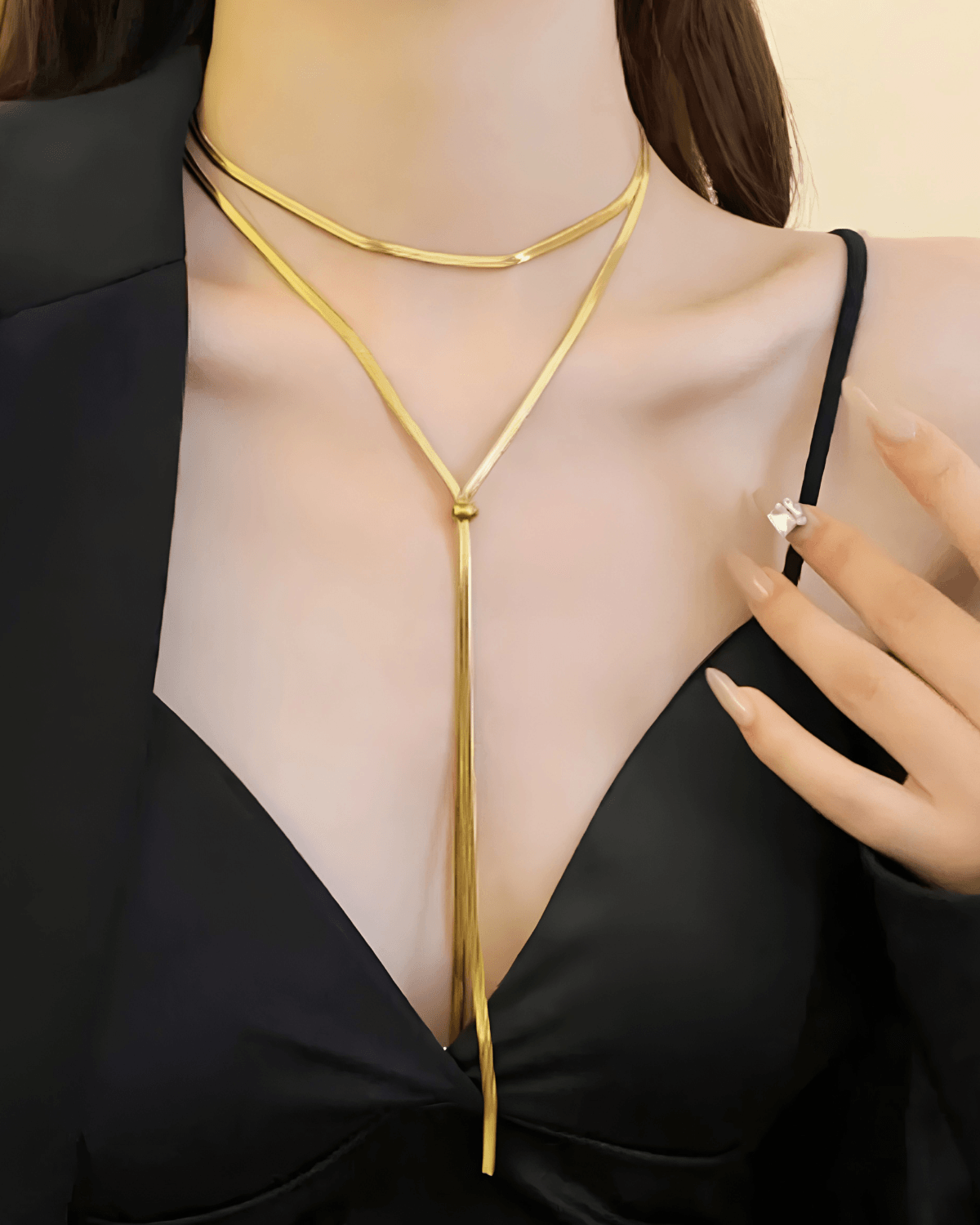18k Gold Layered Snake Chain Y Necklace - Women's Tarnish-Free, Waterproof, Hypoallergenic, Sustainable, High Quality