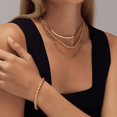Best Gold Herringbone Snake Chain Necklace Bundle Jewelry Gift | Best Aesthetic Yellow Gold Chain Necklace Jewelry Gift for Women, Girls, Girlfriend, Mother, Wife, Daughter | Mason & Madison Co.