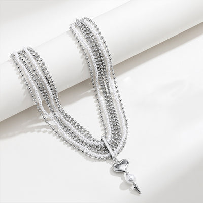#1 Best Trendy Silver Pearl Diamond Layering Chain Necklace Jewelry for Women | Best Trending Pearl Diamond Silver Heart Pendant Necklace Jewelry Gift for Women, Mother, Wife | Mason & Madison Co.