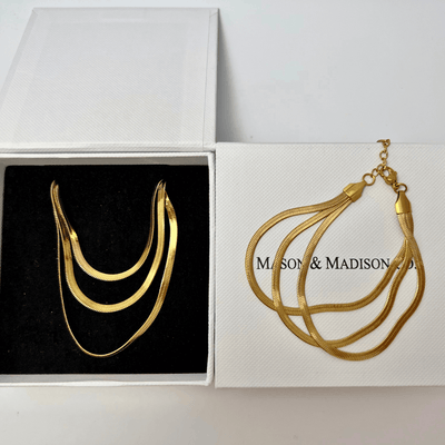 Best Gold Layered Chain Jewelry Bundle Set Gift | Best Aesthetic Yellow Gold Layered Chain Necklace, Bracelet Jewelry Bundle Set Gift for Women, Mother, Wife, Daughter | Mason & Madison Co.