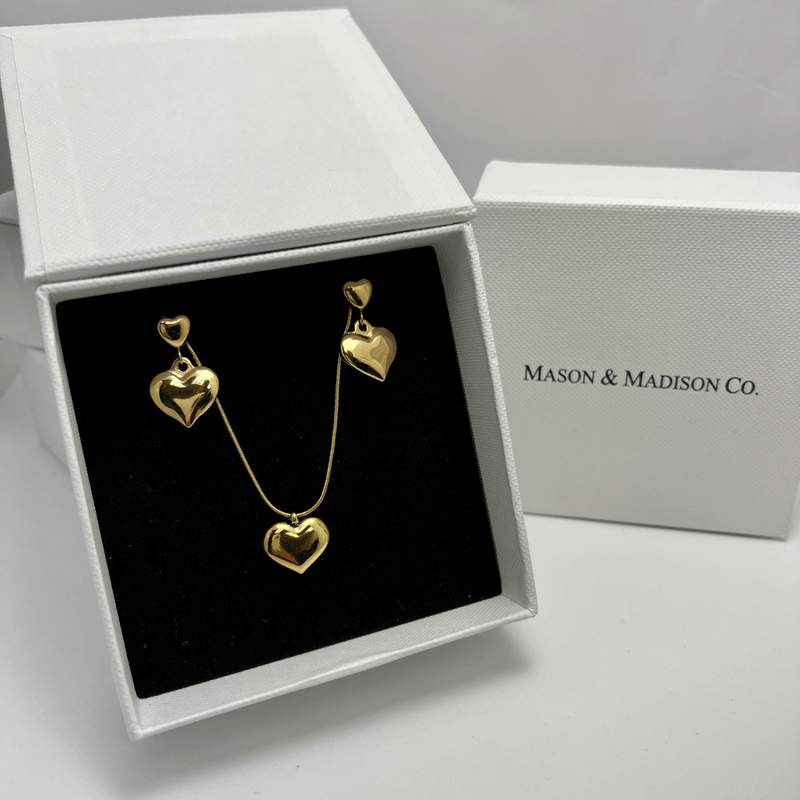 Best Gold Heart Necklace Earrings Jewelry Bundle Set Gift | Best Aesthetic Yellow Gold Heart Pendant Necklace, Earrings Jewelry Bundle Set Gift for Women, Mother, Wife, Daughter | Mason & Madison Co.