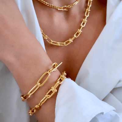 1# BEST Gold Chain Necklace Bracelet Jewelry Bundle Set Gift for Women | #1 Best Most Top Trendy Trending Aesthetic Yellow Gold Chain Necklace, Bracelet Jewelry Gift for Women, Mother, Wife, Ladies | Mason & Madison Co.