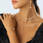 Best 18K Gold Wheat Chain Pearl Necklace Bracelet Earrings Bundle Set 18k Women's | Tarnish-Free, Waterproof, Hypoallergenic, Sustainable, High Quality 