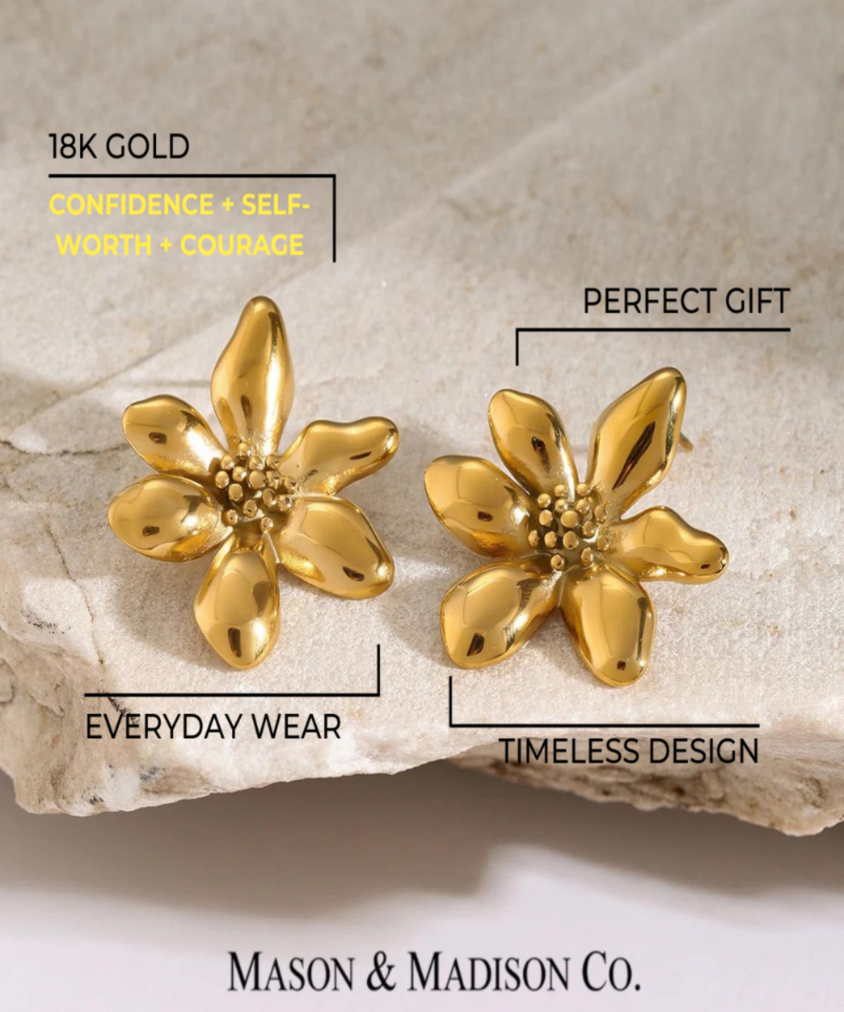 Best Gold Flower Stud Earrings Gift Trends for Women | Women’s BEST Trending Trendy Gold Flower Stud Earrings Jewelry Gift on Sale for Women, Lady, Mother, Wife | Mason & Madison Co.