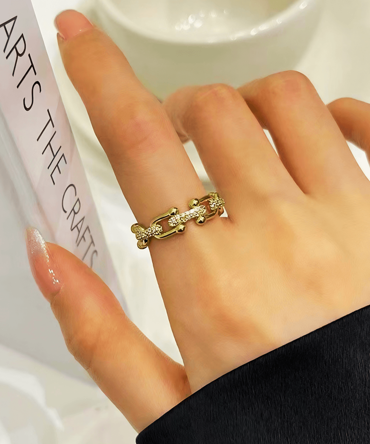 Best Gold Link Chain Diamond Open Ring Women's Gift