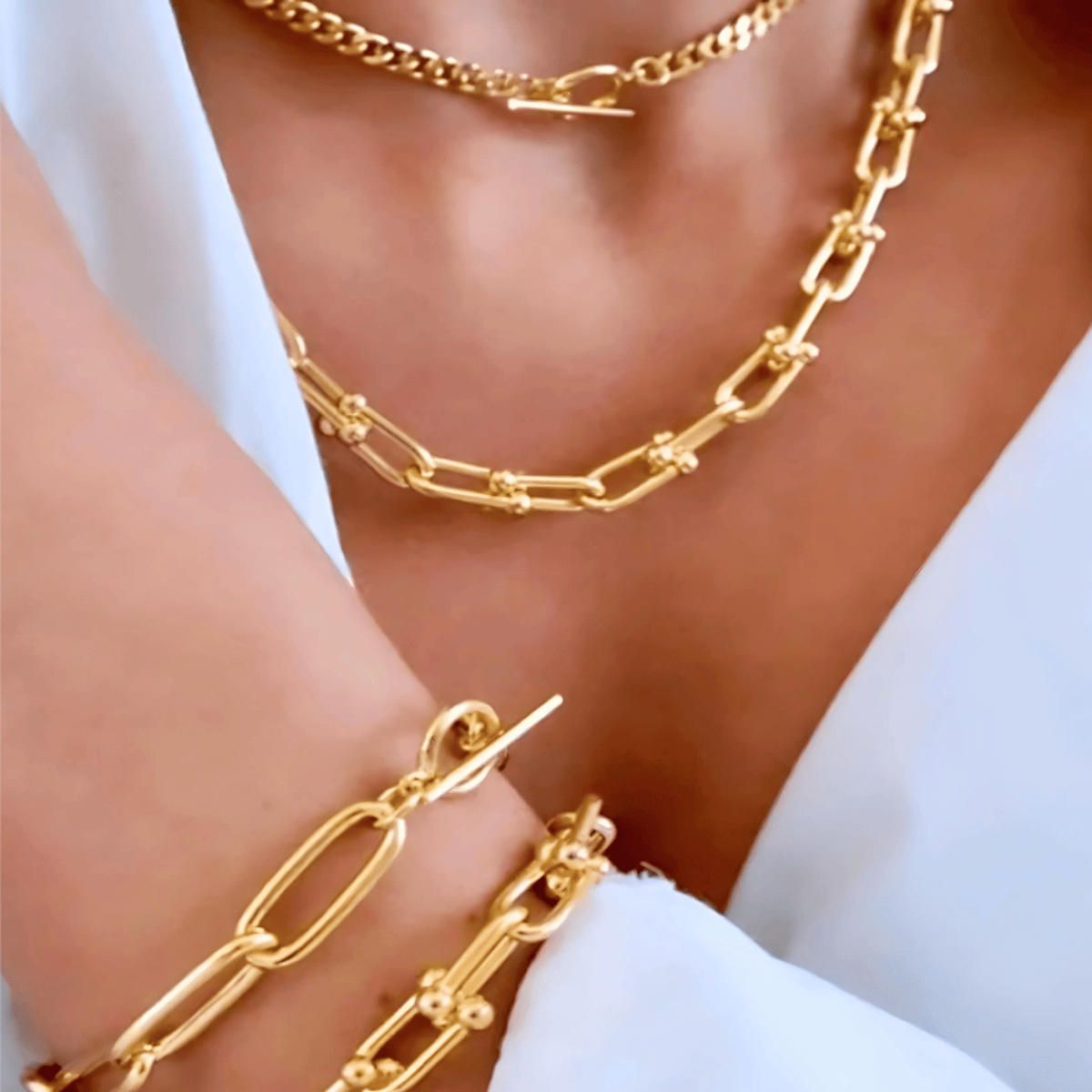 Best Gold Link Chain Necklace Bracelet Set Trends for Women, Lady, Wife, Mom | Women’s BEST Trending Trendy Gold Link Chain Necklace Bracelet Set Jewelry Gift on Sale for Women, Lady, Mother, Wife | Mason & Madison Co.