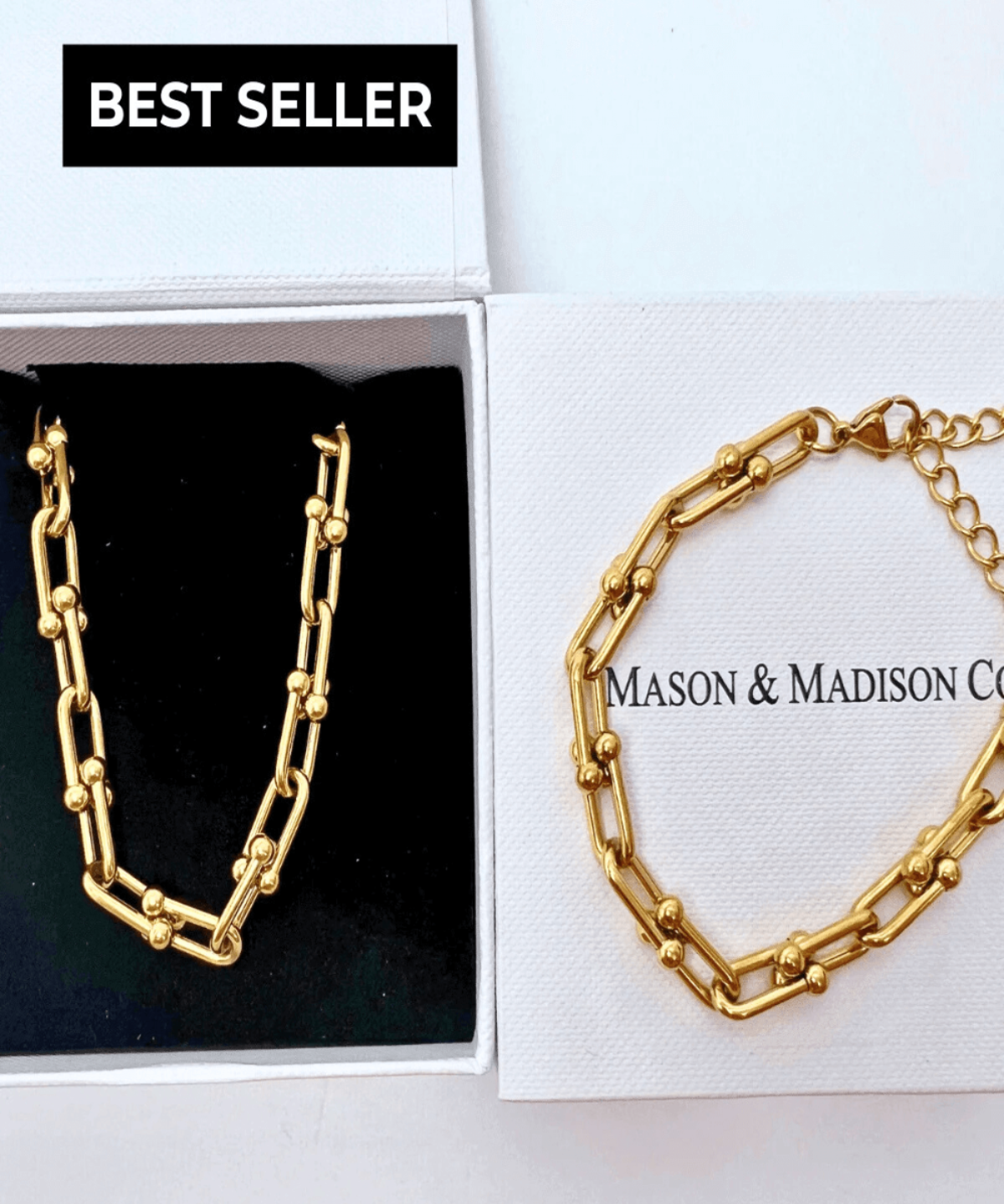 Best Gold Link Chain Necklace Bracelet Set Trends for Women, Lady, Wife, Mom | Women’s BEST Trending Trendy Gold Link Chain Necklace Bracelet Set Jewelry Gift on Sale for Women, Lady, Mother, Wife | Mason & Madison Co.